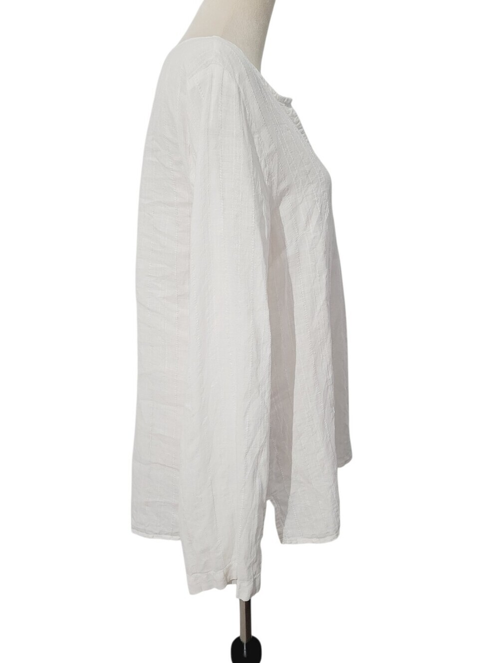 L.L.Bean Women's 100% Linen Popover Tunic White Long Sleeve Size Large Classic - Picture 3 of 10